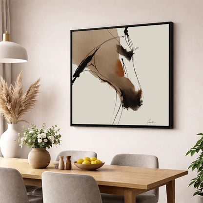 Abstract Sepia Profile horse portrait wall art displayed in a dining room