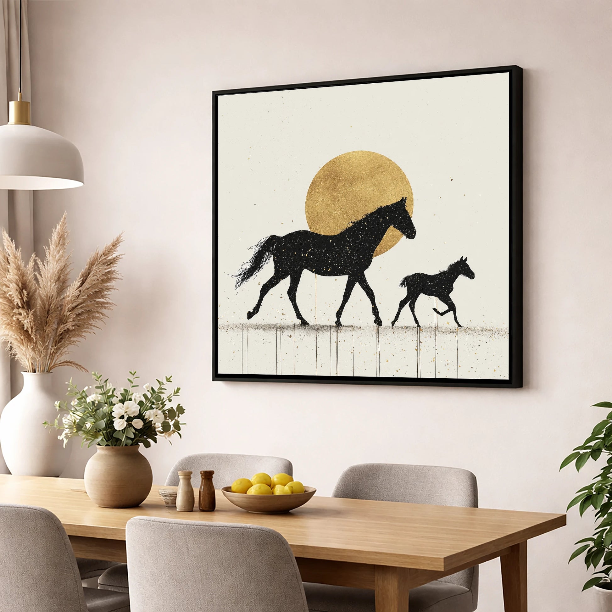 Celestial Mare and Foal mare & foal wall art displayed in a dining room