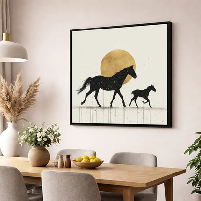 Celestial Mare and Foal mare & foal wall art displayed in a dining room