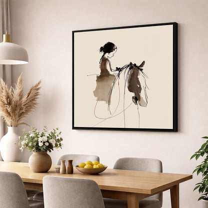Silent Understanding horse & rider wall art displayed in a dining room