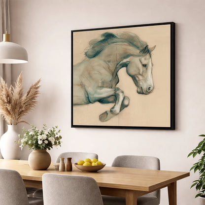 Suspended Grace horse portrait wall art displayed in a dining room