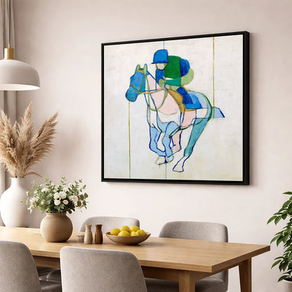 Architectural Racing Lines racing horse wall art displayed in a dining room