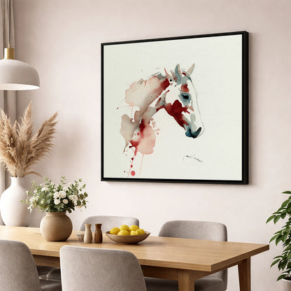 Crimson Spirit horse breed wall art displayed in a dining room