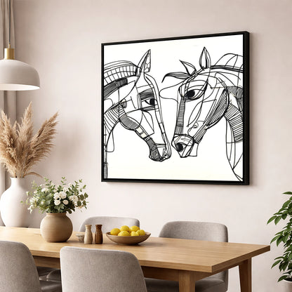 Linear Equine Connection horse portrait wall art displayed in a dining room