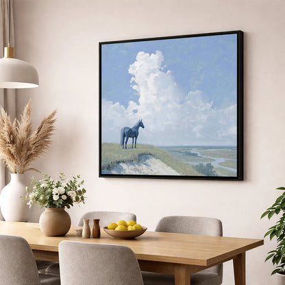 The Quiet Vantage horse landscape wall art displayed in a dining room