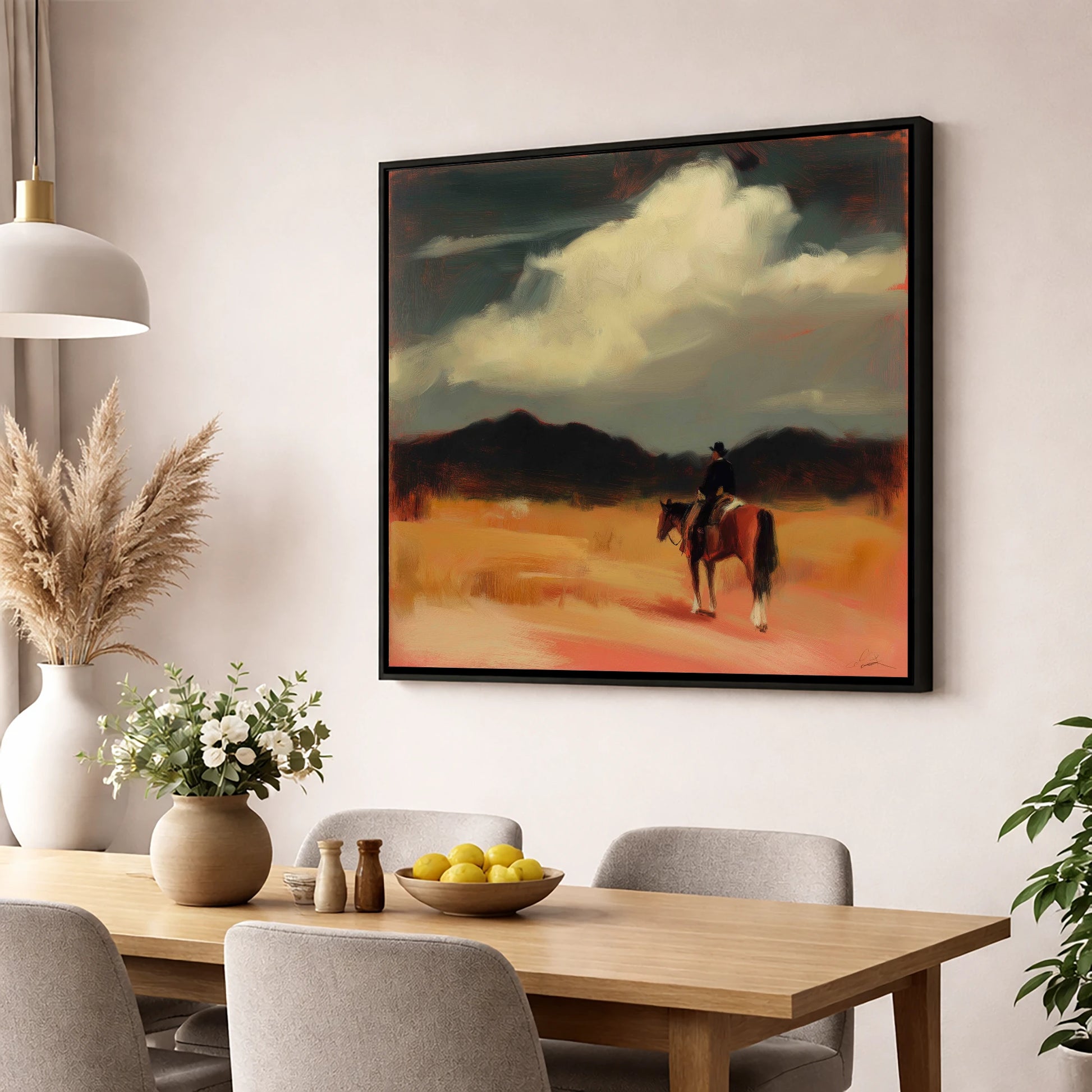 Distant Horizons western horse wall art displayed in a dining room