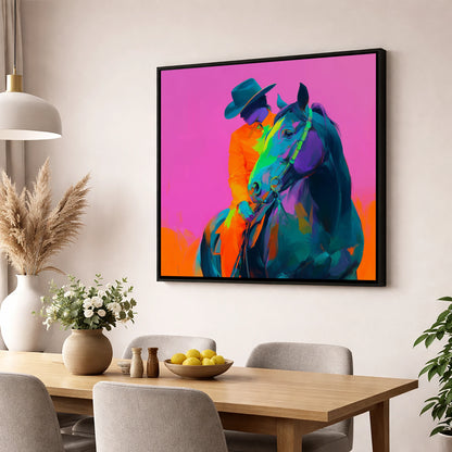 Neon Western Partnership western horse wall art displayed in a dining room