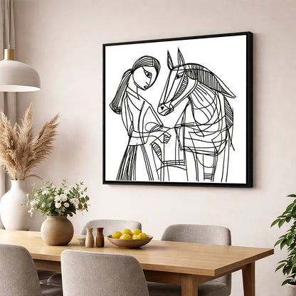 Lines of Connection horse & rider wall art displayed in a dining room