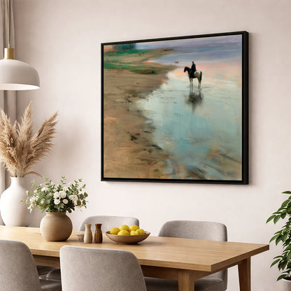 Tide Line Reflections horse landscape wall art displayed in a dining room