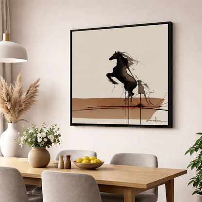 Untamed Dark Silhouette wild horses wall art displayed in a dining room