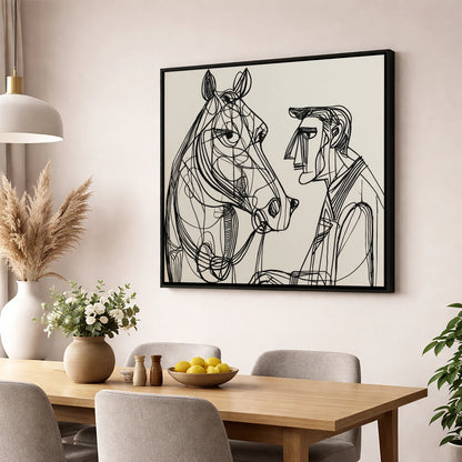 Modern Connection horse & rider wall art displayed in a dining room