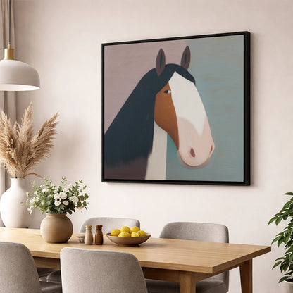 The Gentle Heavyweight horse breed wall art displayed in a dining room