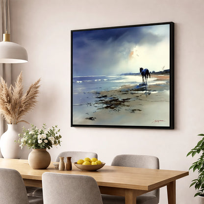 The Solitary Shoreline horse landscape wall art displayed in a dining room