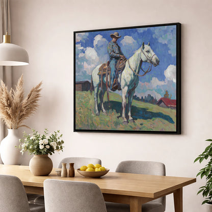 Under A Western Sky western horse wall art displayed in a dining room