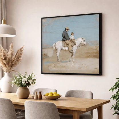 The First Hack horse & rider wall art displayed in a dining room