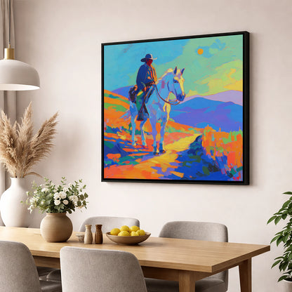Painted Western Sun western horse wall art displayed in a dining room