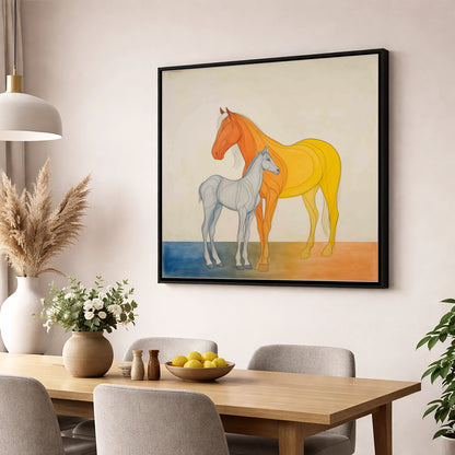 Radiant Lineage mare & foal wall art displayed in a dining room