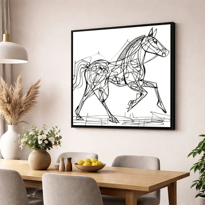 Structural Stride racing horse wall art displayed in a dining room