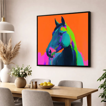 Electric Equine Spirit horse portrait wall art displayed in a dining room