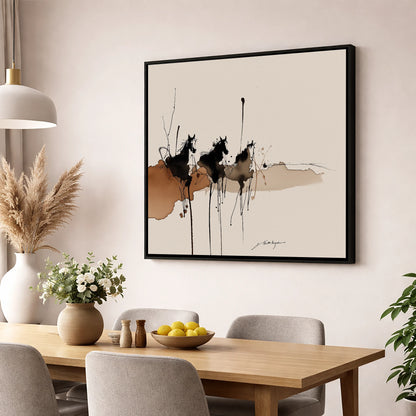 Wild Shadows wild horses wall art displayed in a dining room