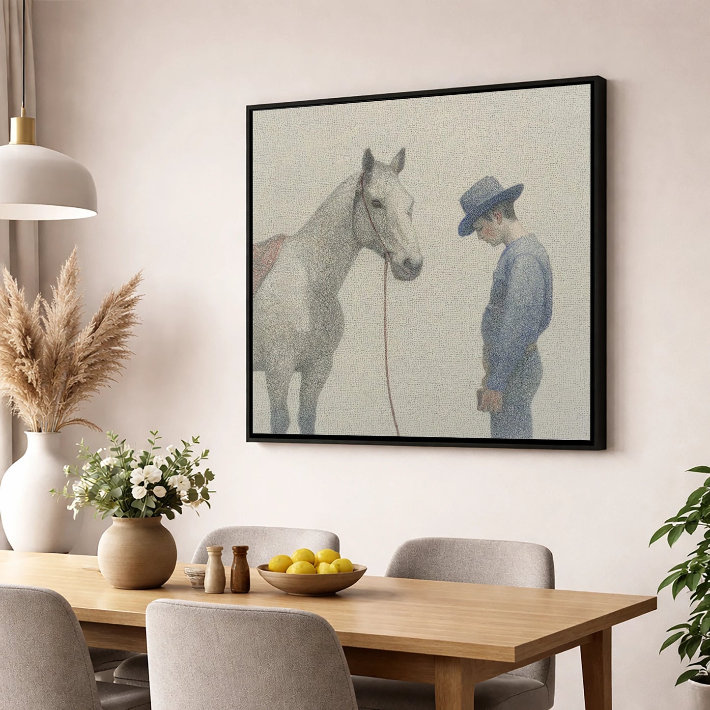 The Quiet Bond western horse wall art displayed in a dining room