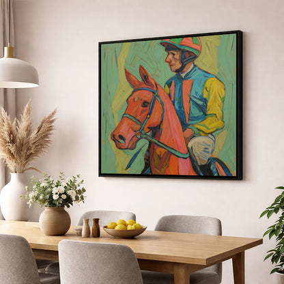 Colours of the Turf racing horse wall art displayed in a dining room