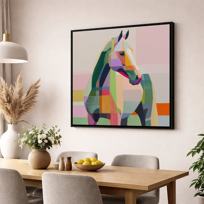 Prismatic Equine Profile horse breed wall art displayed in a dining room