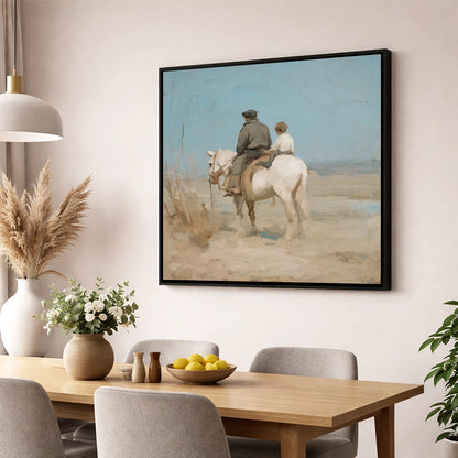 The Shared Journey horse & rider wall art displayed in a dining room