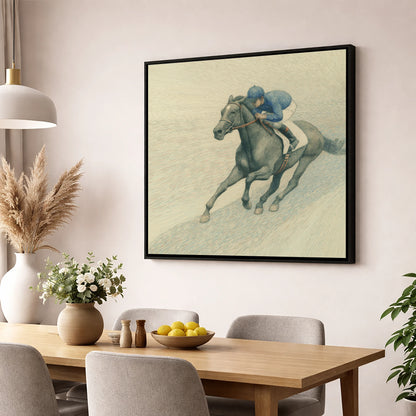 The Slate Grey Gallop racing horse wall art displayed in a dining room