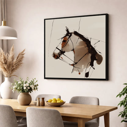 Raw Ink Equine Profile horse portrait wall art displayed in a dining room