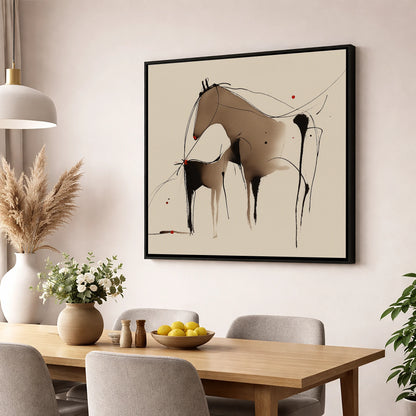Minimalist Mare and Foal mare & foal wall art displayed in a dining room