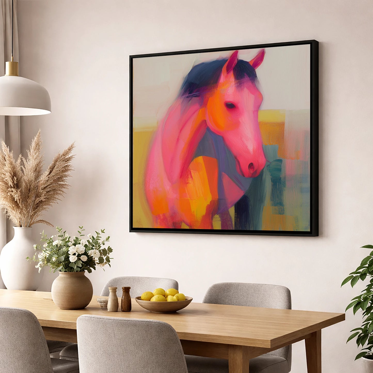 Vivid Equine Spirit horse breed wall art displayed in a dining room