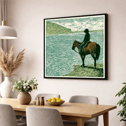 Watching the Tide beach horse wall art displayed in a dining room