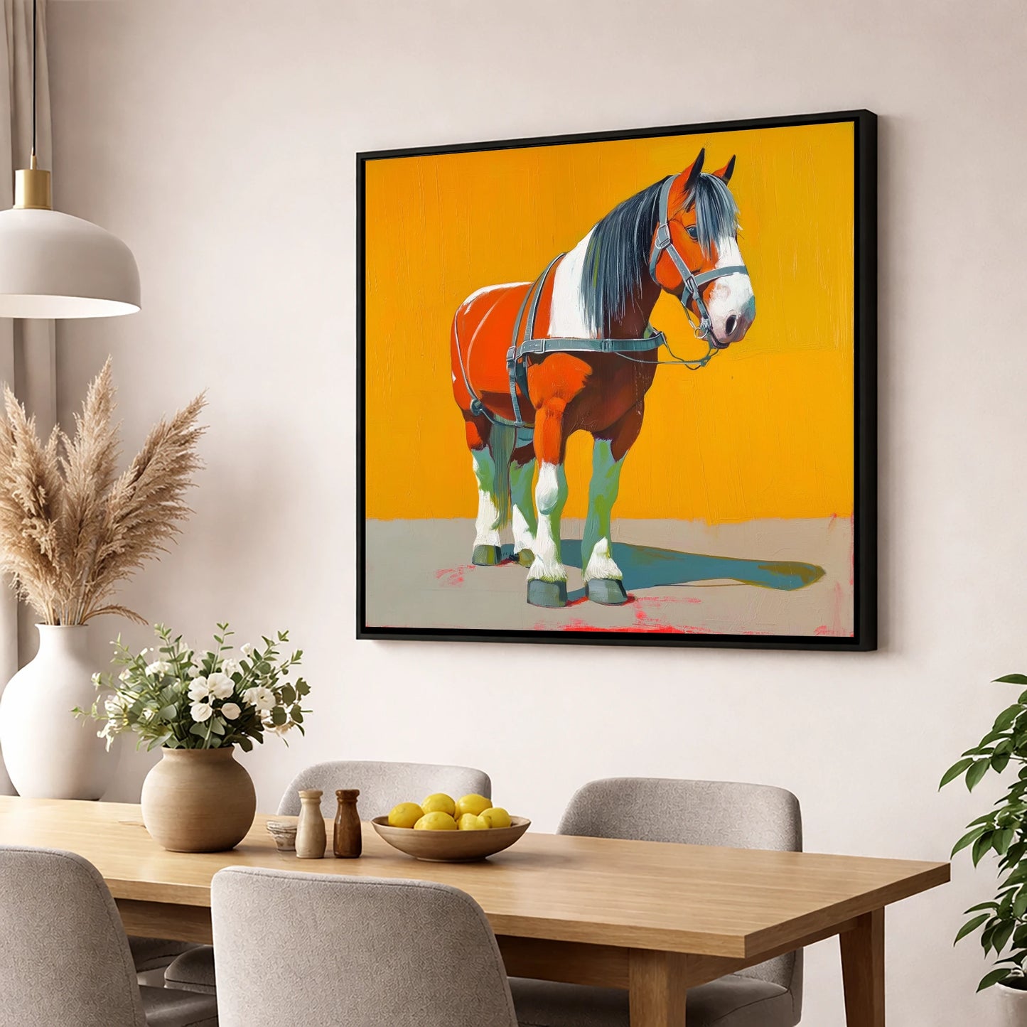 Vibrant Heavy Horse horse breed wall art displayed in a dining room