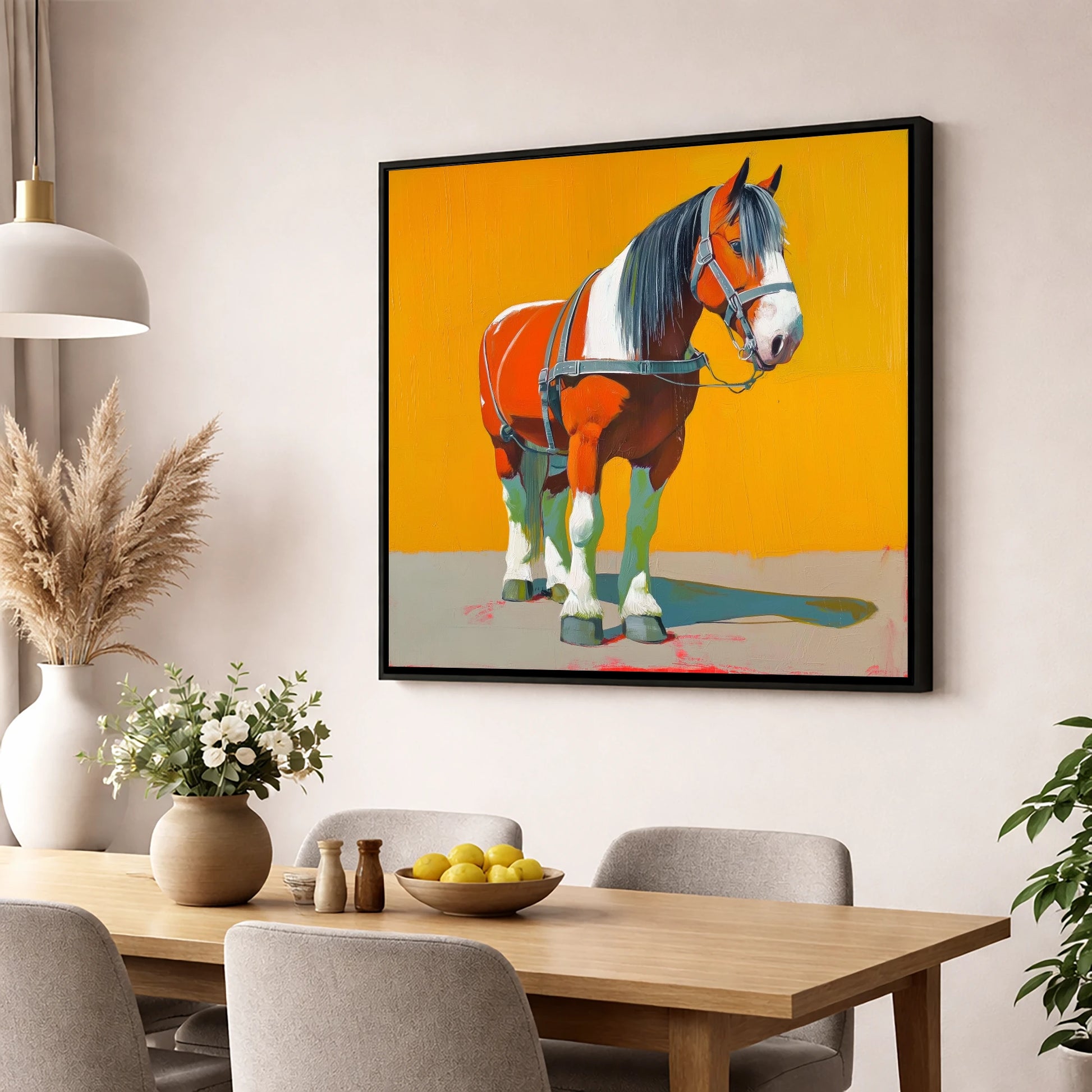 Vibrant Heavy Horse horse breed wall art displayed in a dining room