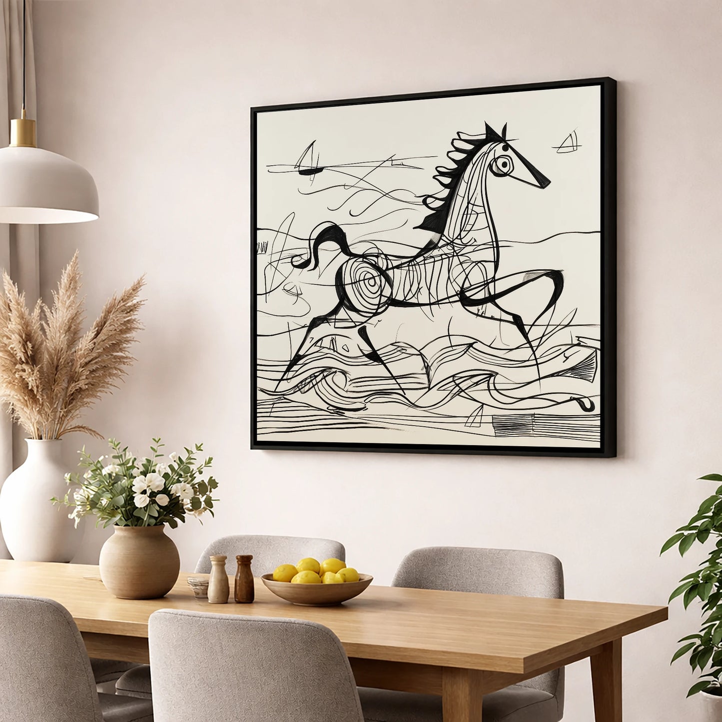 Structural Seaside Canter beach horse wall art displayed in a dining room