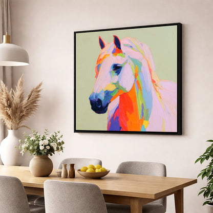 Vivid Equine Profile horse breed wall art displayed in a dining room