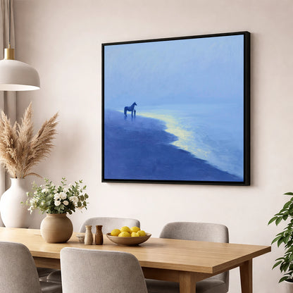 The Indigo Shore horse landscape wall art displayed in a dining room