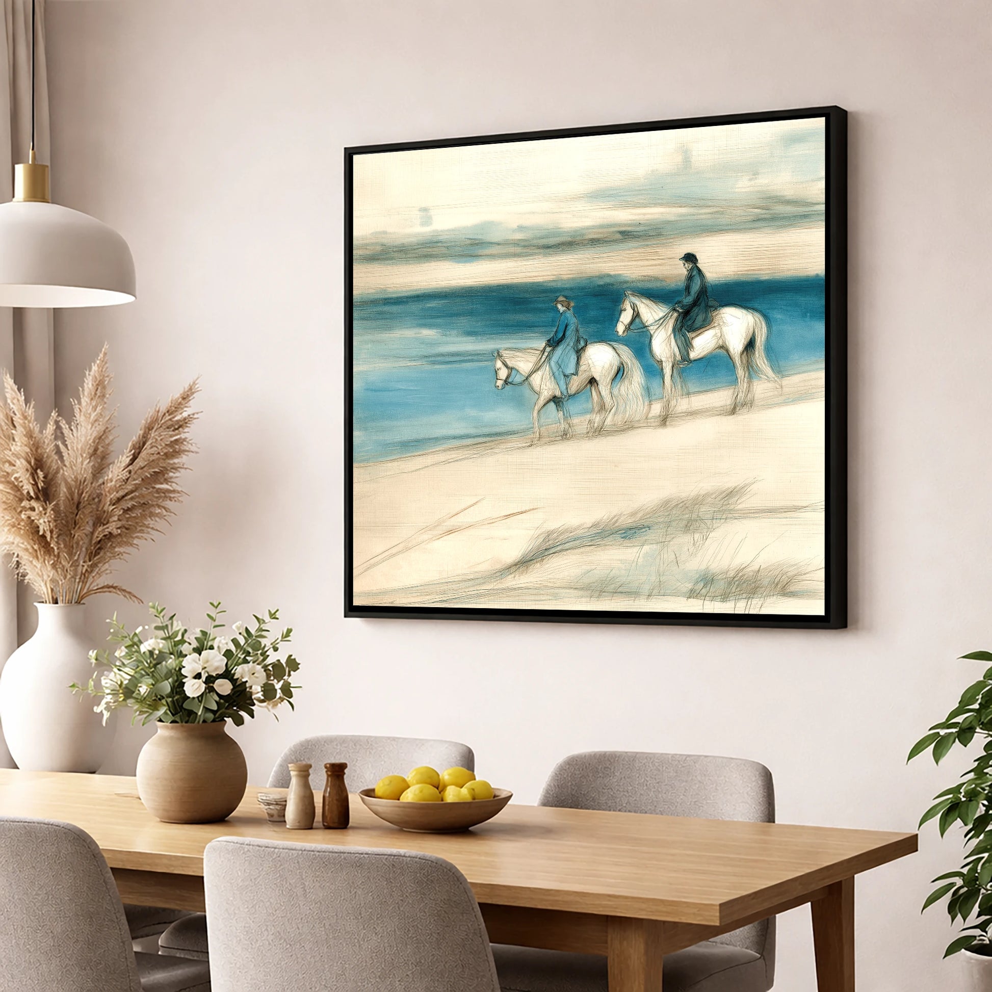 Tide Line Companions beach horse wall art displayed in a dining room