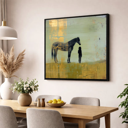Gilded Connection horse & rider wall art displayed in a dining room