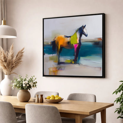Vivid Horizon horse landscape wall art displayed in a dining room