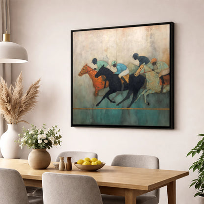 The Golden Furlong racing horse wall art displayed in a dining room