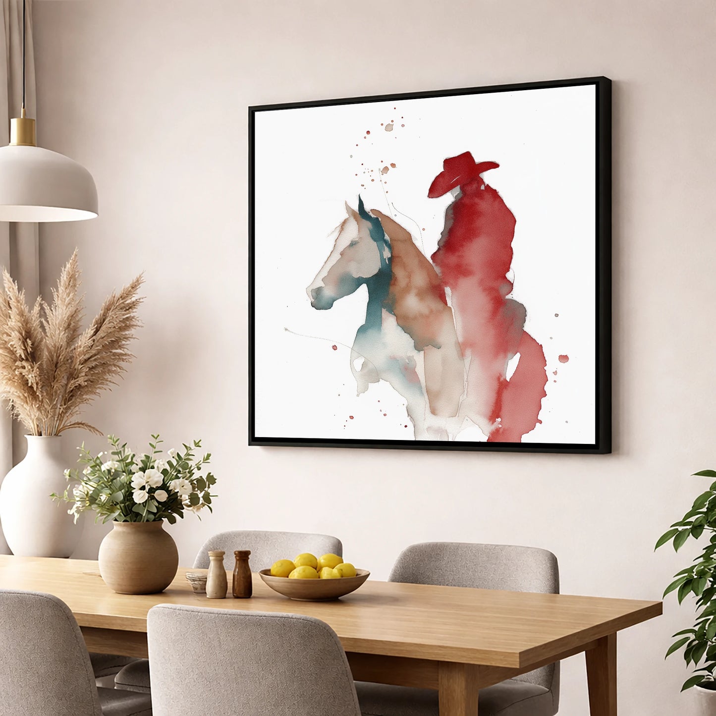 Crimson Western Spirit western horse wall art displayed in a dining room
