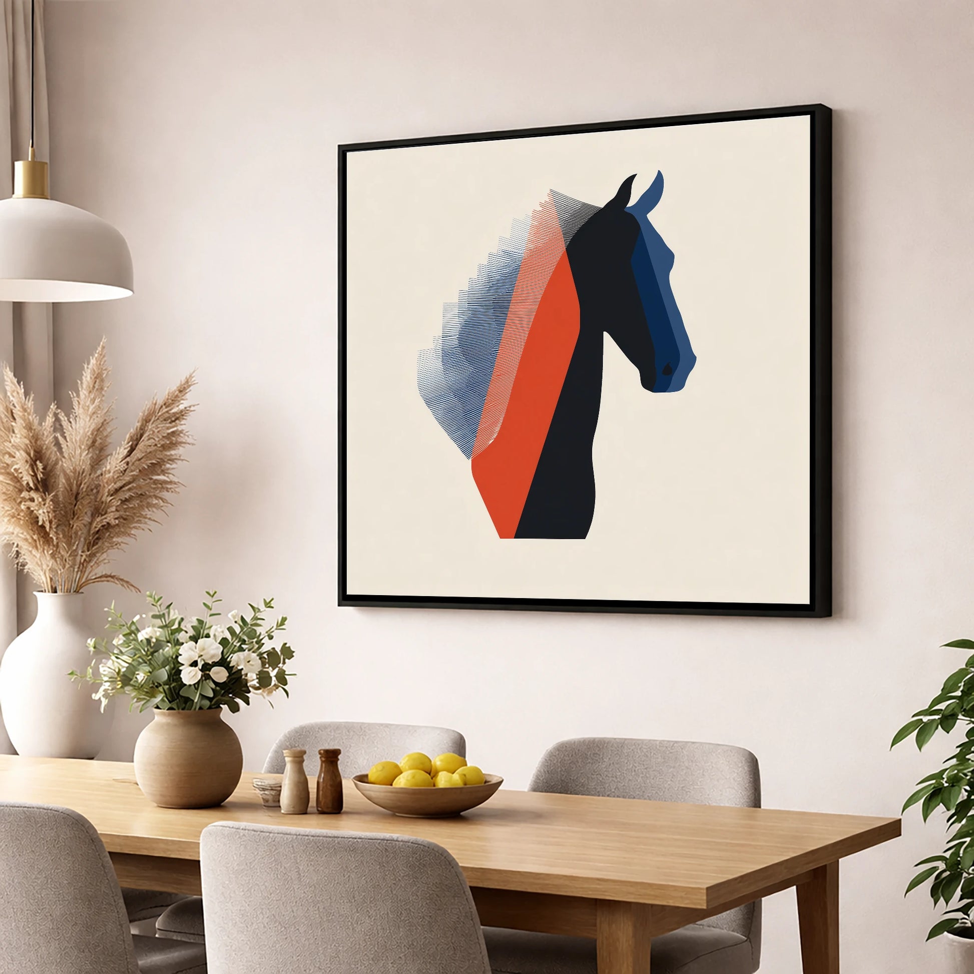 Graphic Equine Profile horse breed wall art displayed in a dining room