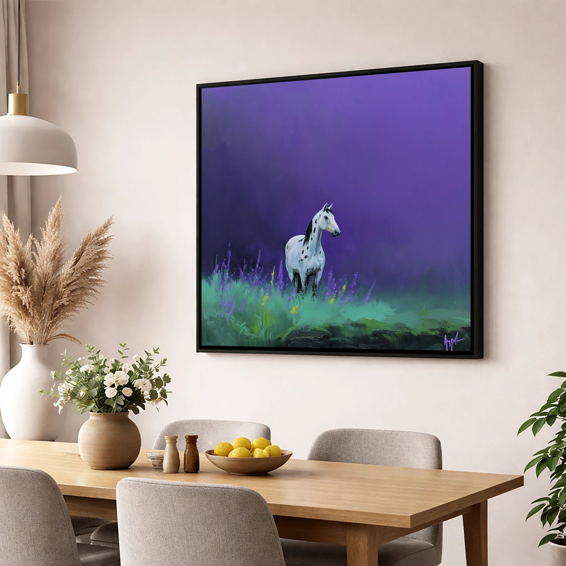 Twilight Appaloosa horse breed wall art displayed in a dining room