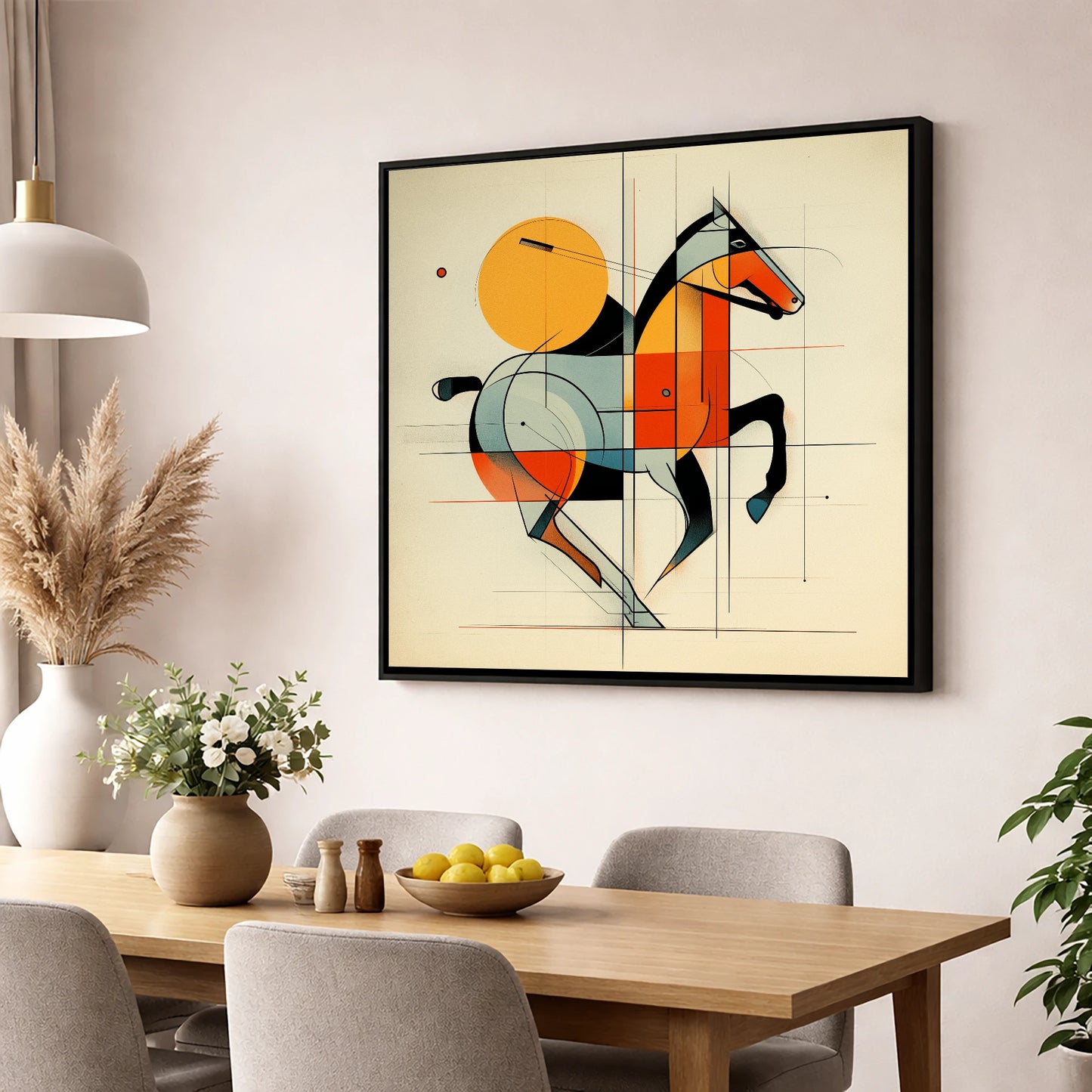 Structured Polo Rhythm polo horse wall art displayed in a dining room