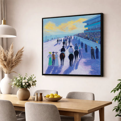 Parade Before the Post racing horse wall art displayed in a dining room