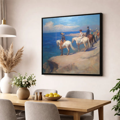 Coastal Riders Halt horse landscape wall art displayed in a dining room