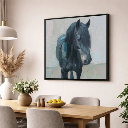 Textured Midnight Profile horse breed wall art displayed in a dining room
