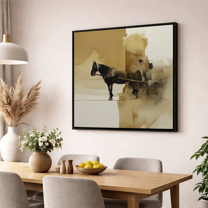 The Sepia Draught working horse wall art displayed in a dining room